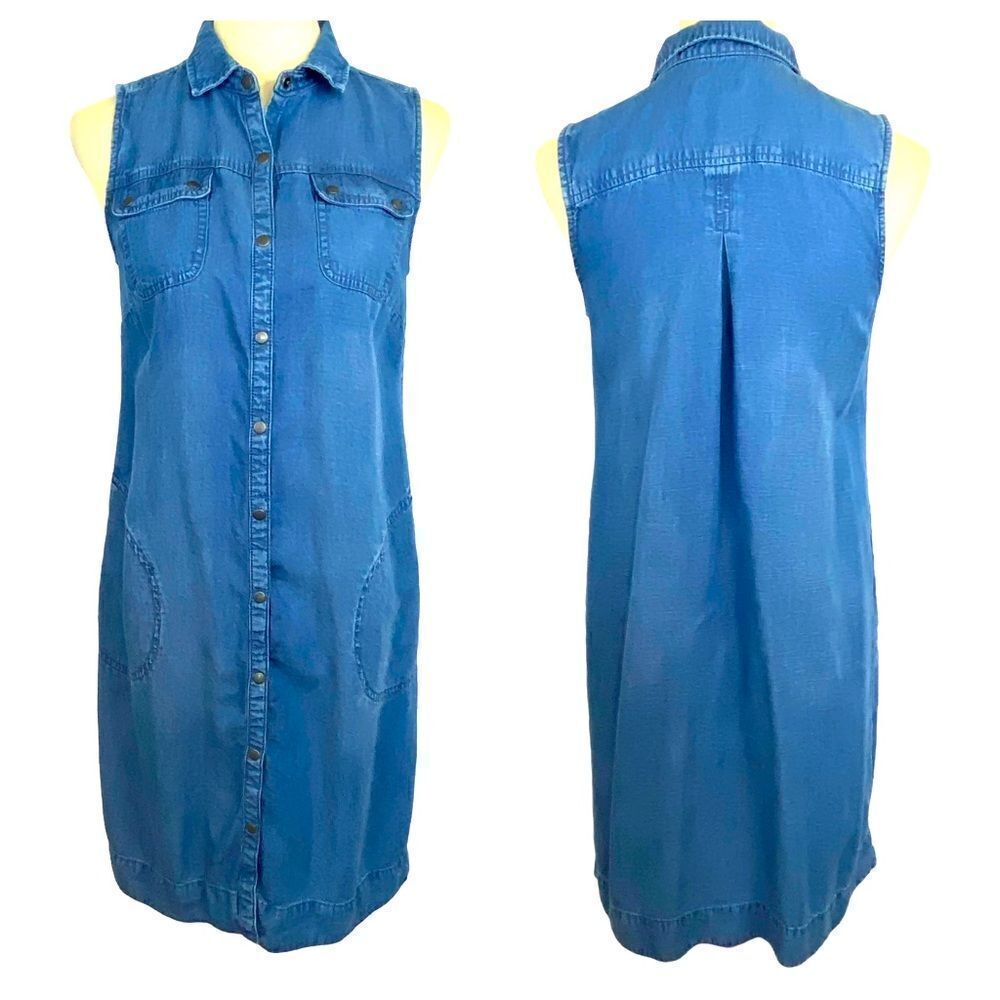 J. JILL DRESS SLEEVELESS CHAMBRAY SNAP FRONT - Picture 2 of 10